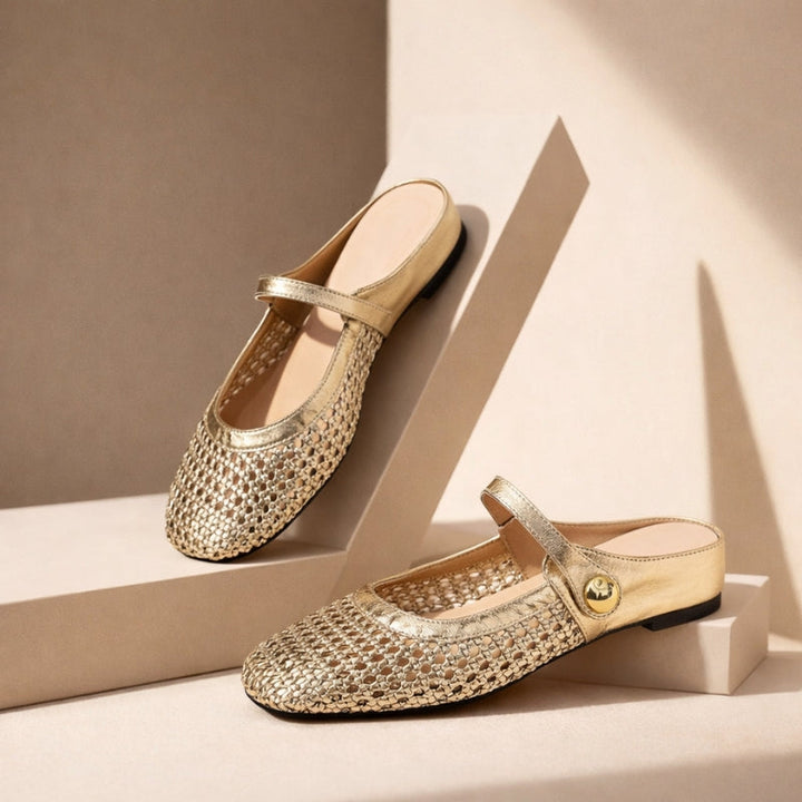 Women’s Mule Shoes with Woven Upper and Strap Closure