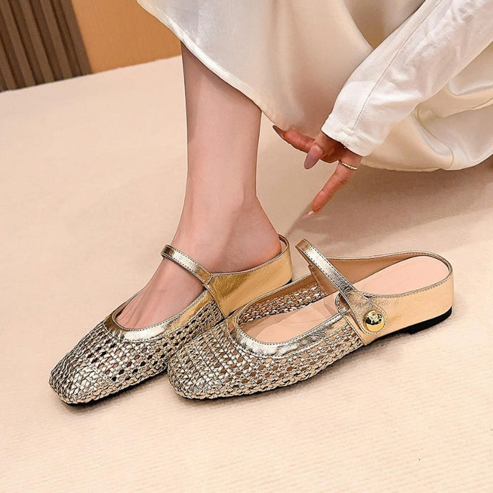 Women’s Mule Shoes with Woven Upper and Strap Closure
