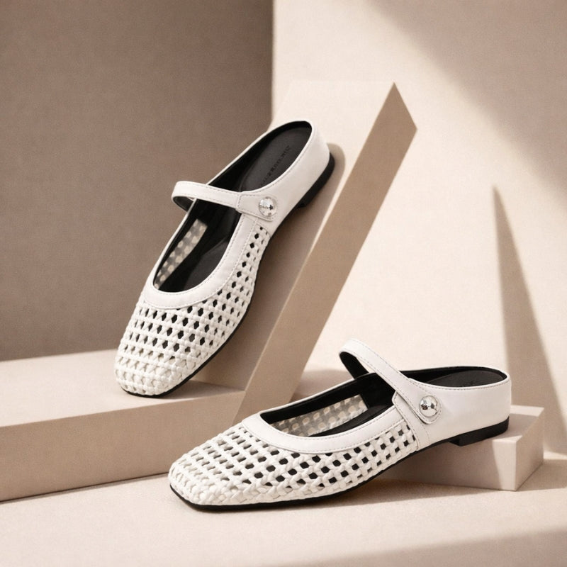 Women’s Mule Shoes with Woven Upper and Strap Closure