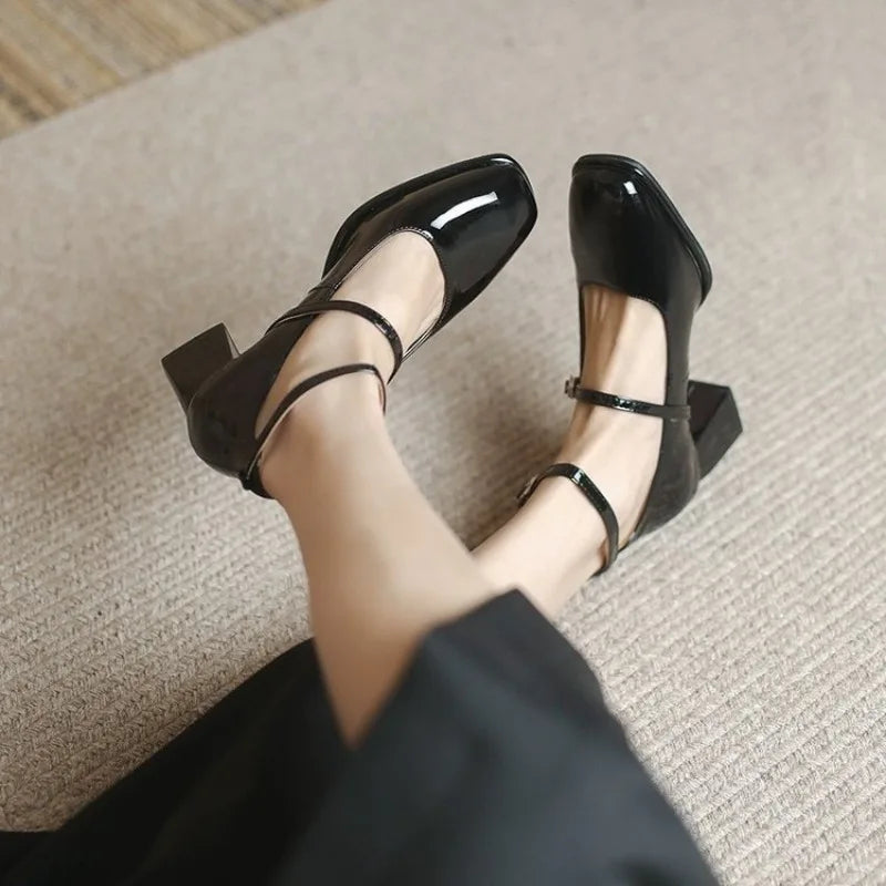 Women’s Pumps with Adjustable Ankle Strap and Block Heel
