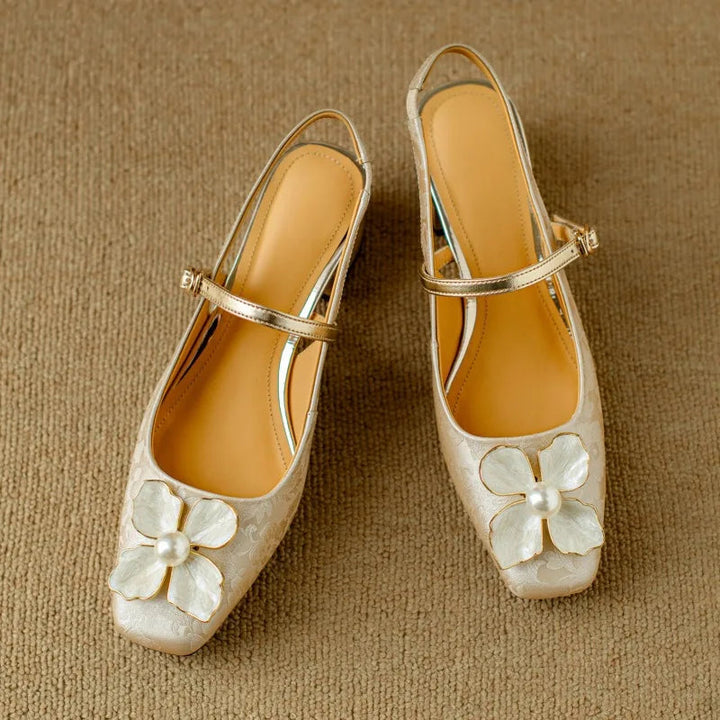 Women’s Pumps with Floral Detail and Block Heel
