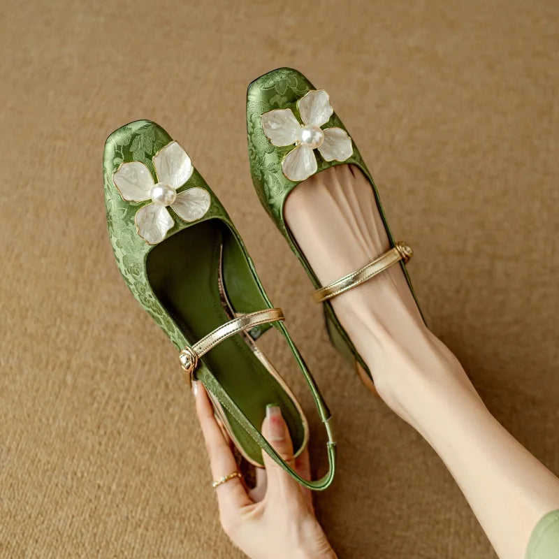 Women’s Pumps with Floral Detail and Block Heel