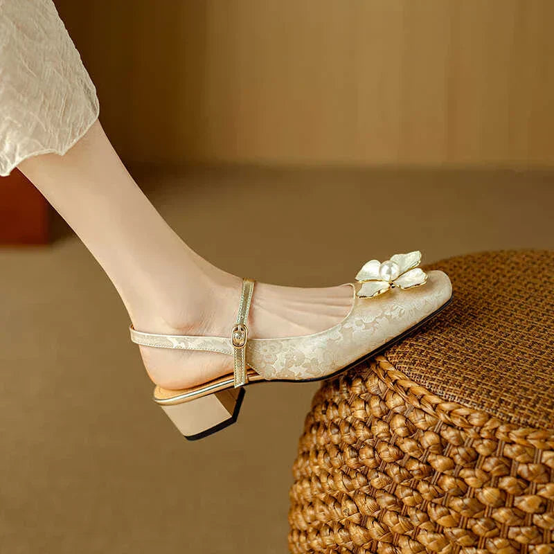 Women’s Pumps with Floral Detail and Block Heel