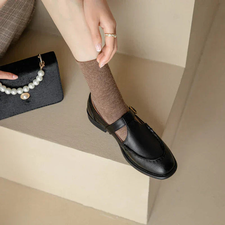 Women’s Retro T-Strap Mary Jane Shoes with Gold Buckle and Low Heel