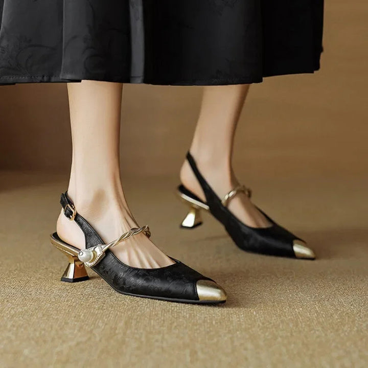 Women’s Slingback Heels with Pointed Toe and Crystal Strap