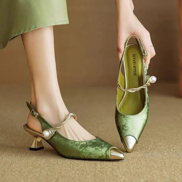 Women’s Slingback Heels with Pointed Toe and Crystal Strap