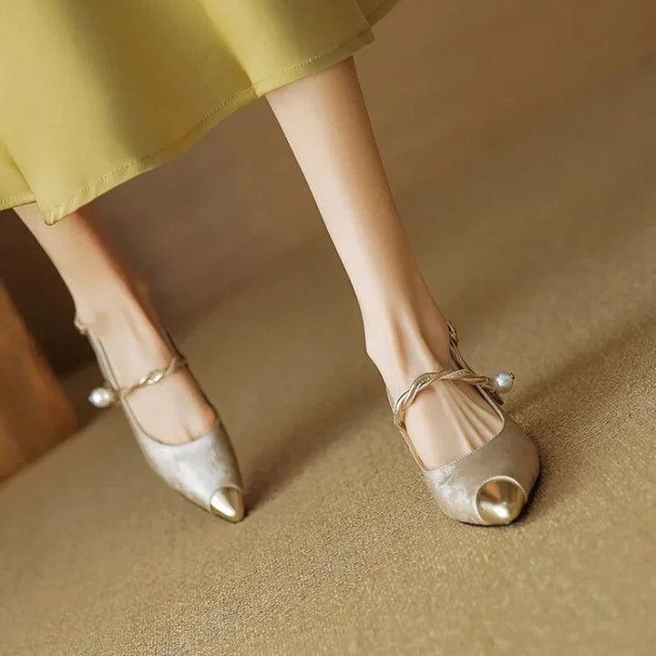 Women’s Slingback Heels with Pointed Toe and Crystal Strap