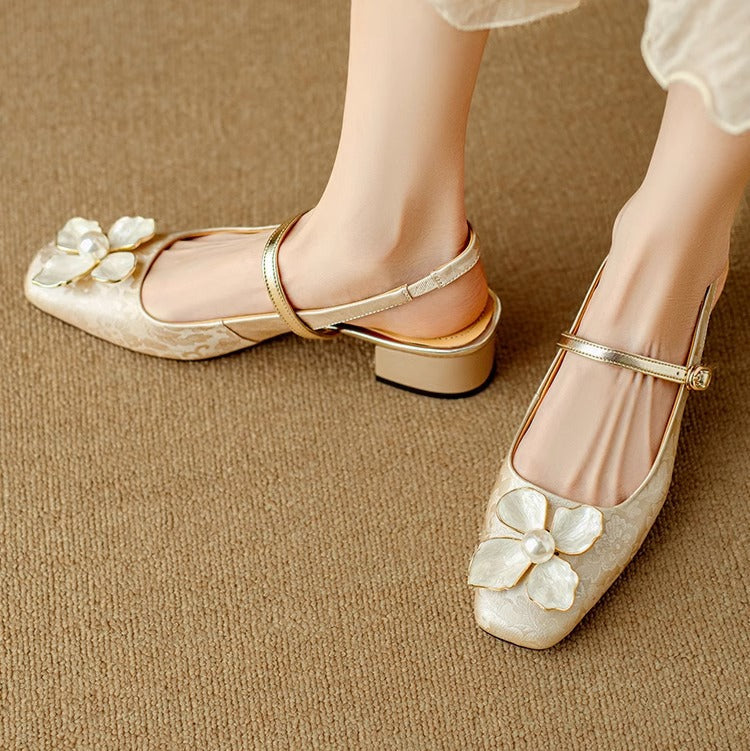Women’s Slingback Pumps with Square Toe and Block Heel
