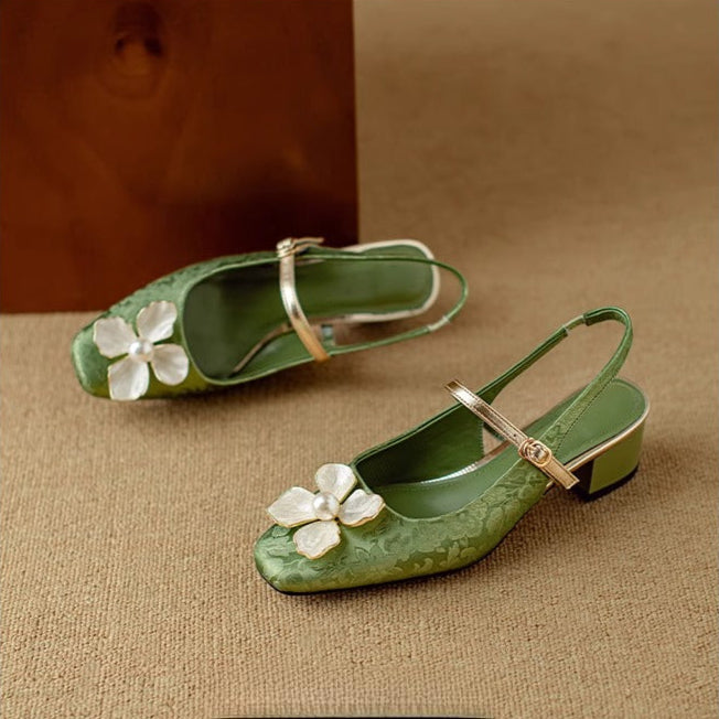 Women’s Slingback Pumps with Square Toe and Block Heel