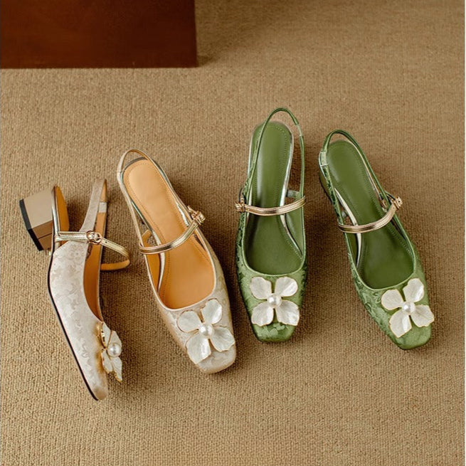 Women’s Slingback Pumps with Square Toe and Block Heel