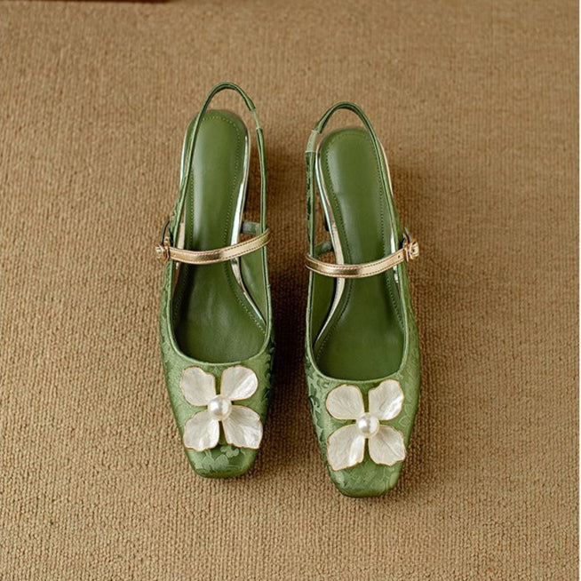 Women’s Slingback Pumps with Square Toe and Block Heel