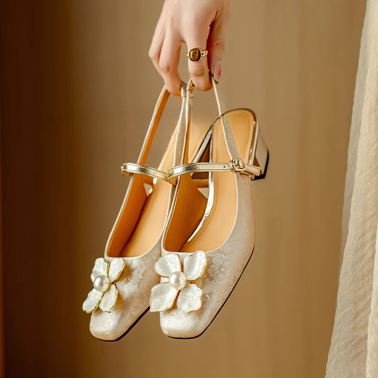 Women’s Slingback Pumps with Square Toe and Block Heel