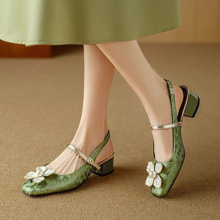 Women’s Slingback Pumps with Square Toe and Block Heel