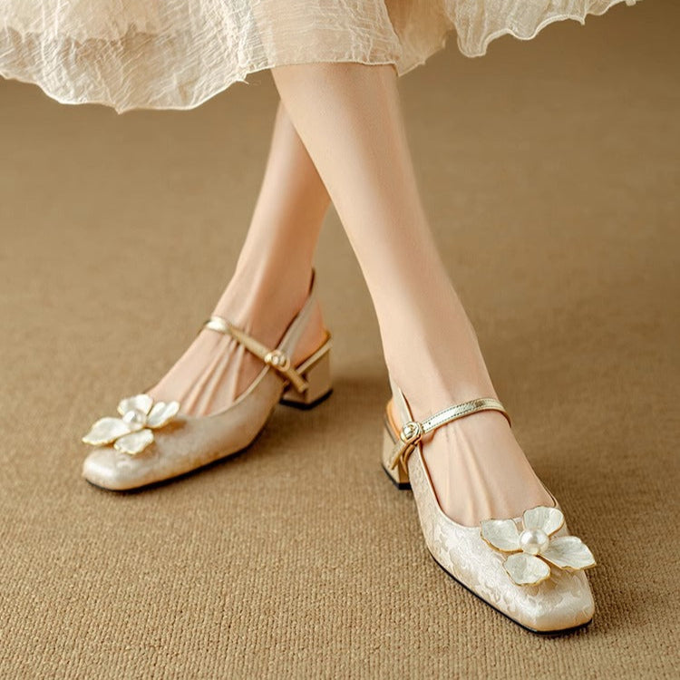 Women’s Slingback Pumps with Square Toe and Block Heel