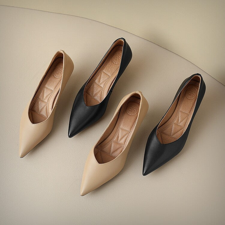 Women’s Slip-On Pumps with Pointed Toe and Low Kitten Heel