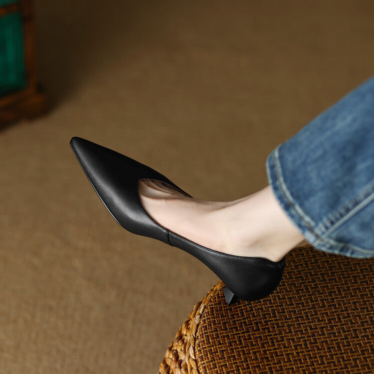 Women’s Slip-On Pumps with Pointed Toe and Low Kitten Heel