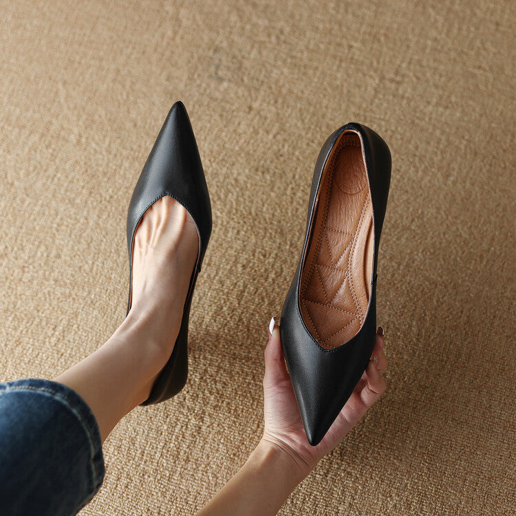 Women’s Slip-On Pumps with Pointed Toe and Low Kitten Heel
