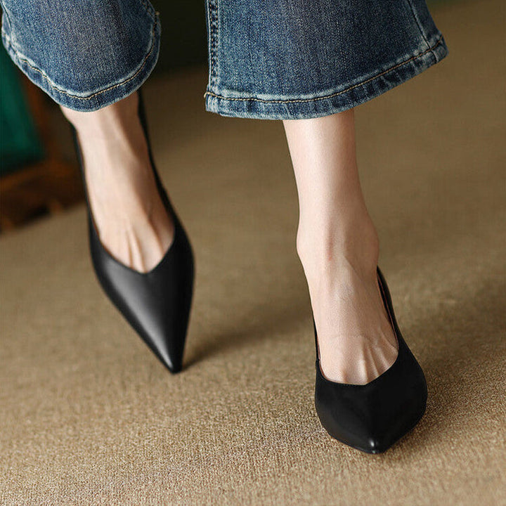 Women’s Slip-On Pumps with Pointed Toe and Low Kitten Heel