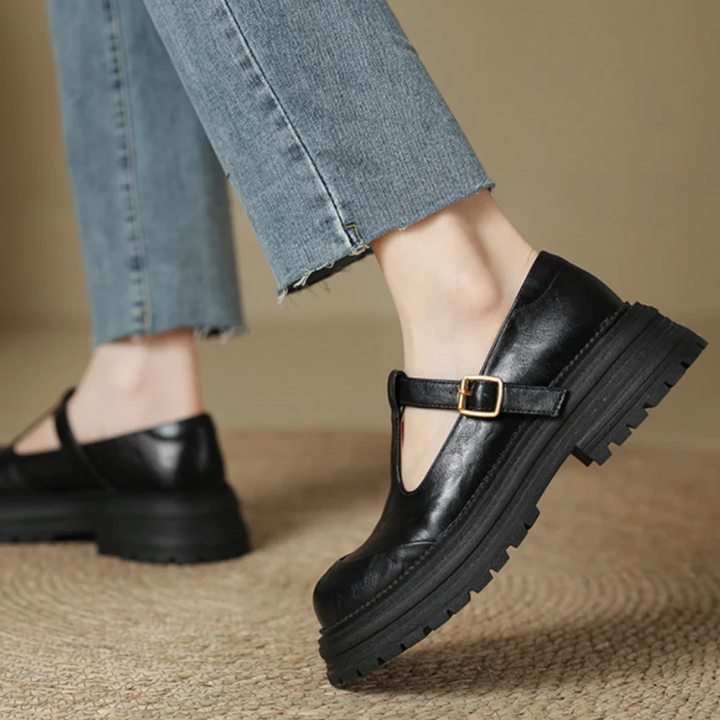 Women’s T-Bar Mary Jane Shoes with Brogue Detailing and Round Toe