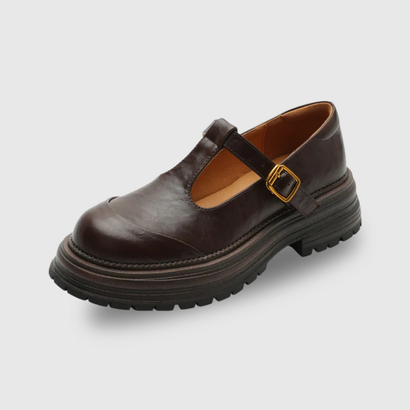 Women’s T-Bar Mary Jane Shoes with Brogue Detailing and Round Toe