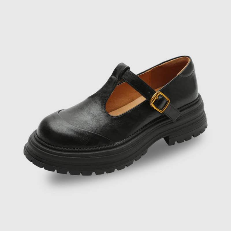 Women’s T-Bar Mary Jane Shoes with Brogue Detailing and Round Toe