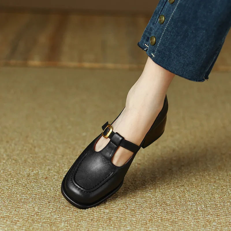 Women’s T-Strap Mary Jane with Square Toe and Low Block Heel