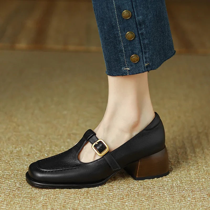 Women’s T-Strap Mary Jane with Square Toe and Low Block Heel
