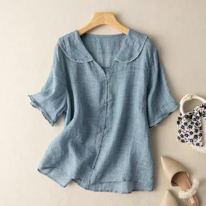 Women’s Blouse with Scalloped Collar and Relaxed Fit