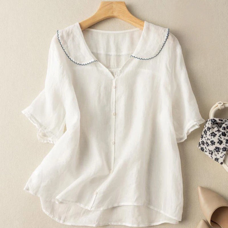 Women’s Blouse with Scalloped Collar and Relaxed Fit