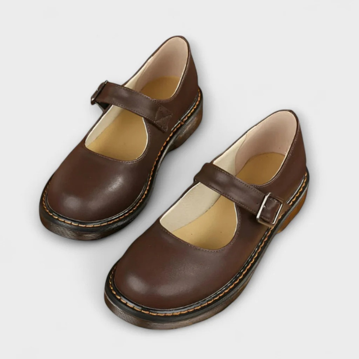 Women’s Buckle Strap Mary Jane Shoes with Flat Sole and Rounded Toe