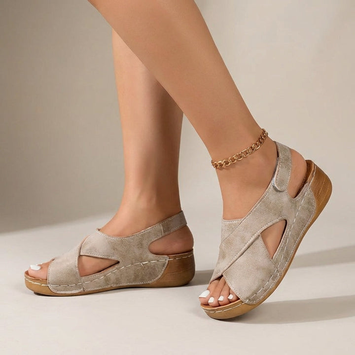 Women’s Cross Strap Sandals with Open Toe and Wedge Sole