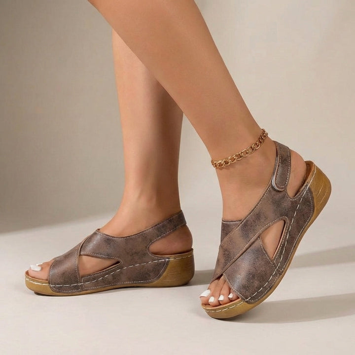 Women’s Cross Strap Sandals with Open Toe and Wedge Sole