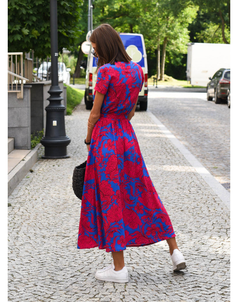 Women’s Floral Wrap Dress with V-Neck and Midi Length