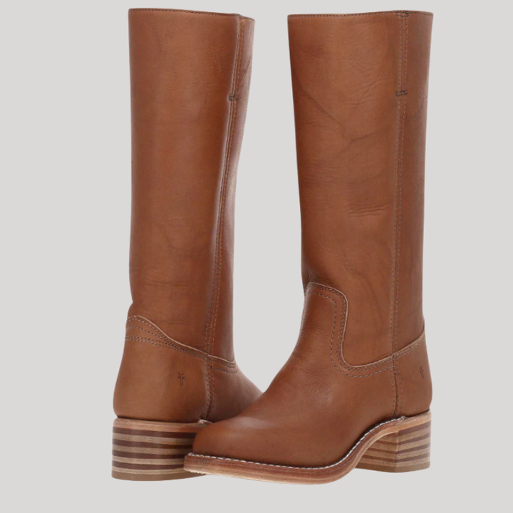 Women’s Knee-High Boots with Stacked Heel and Classic Design
