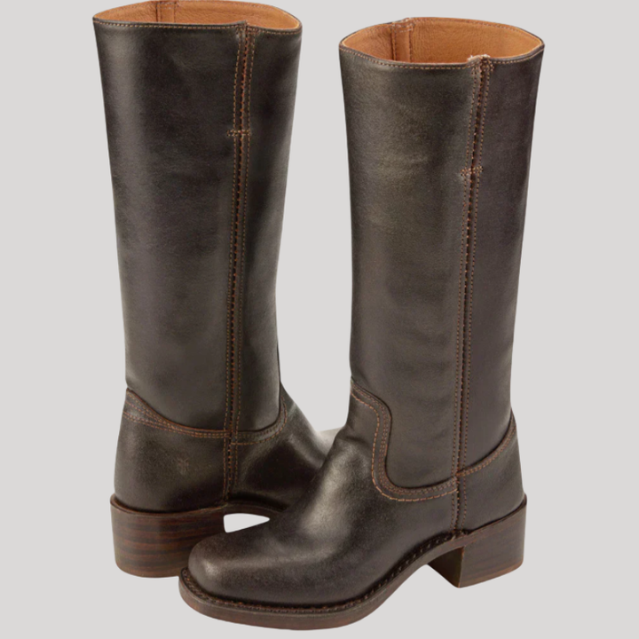 Women’s Knee-High Boots with Stacked Heel and Classic Design