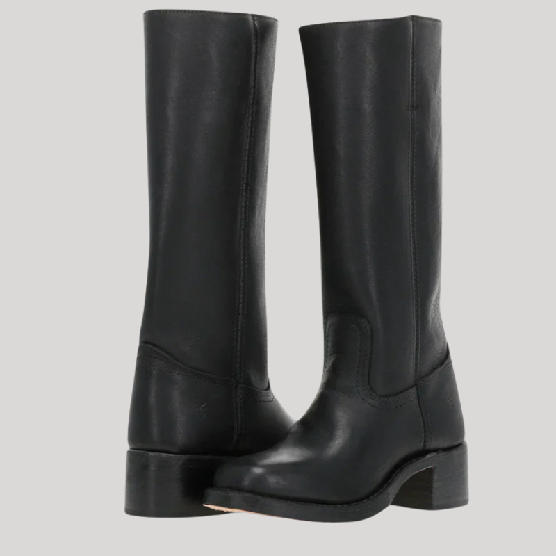 Women’s Knee-High Boots with Stacked Heel and Classic Design
