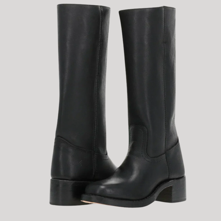 Women’s Knee-High Boots with Stacked Heel and Classic Design