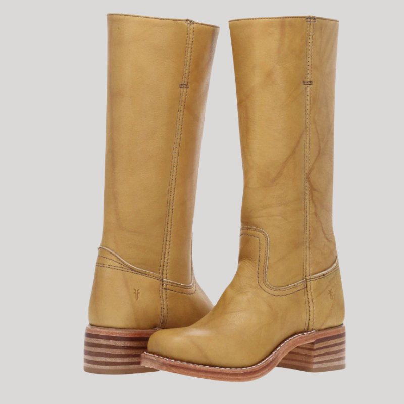 Women’s Knee-High Boots with Stacked Heel and Classic Design
