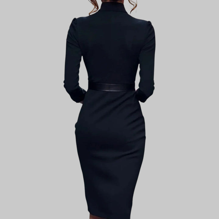 Women’s Midi Dress with Collar and Cinched Belt