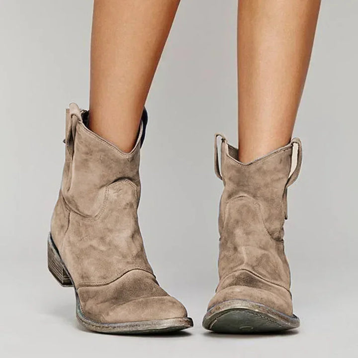 Women’s Western Ankle Boots with Slip-On Design and Cushioned Insole