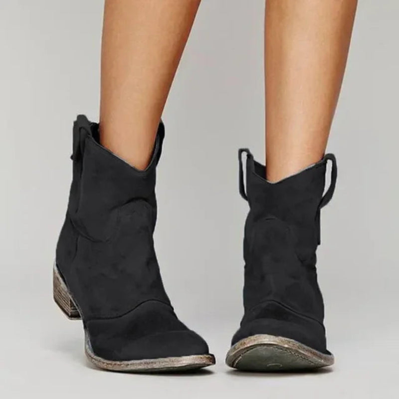 Women’s Western Ankle Boots with Slip-On Design and Cushioned Insole