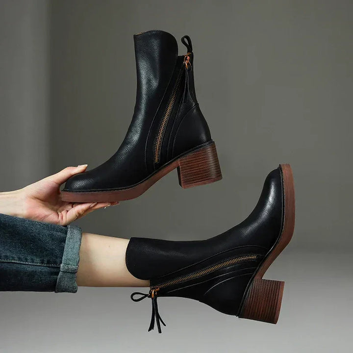 Women’s Winter Ankle Boots with Block Heel and Side Zipper
