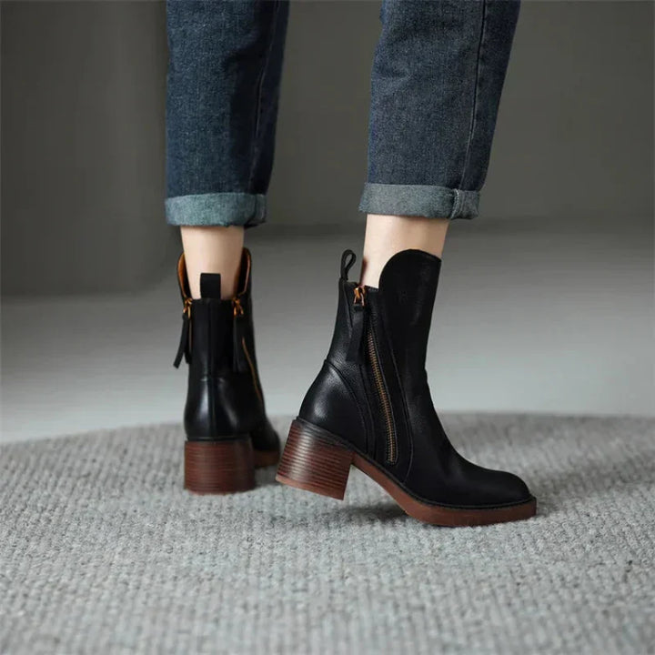Women’s Winter Ankle Boots with Block Heel and Side Zipper