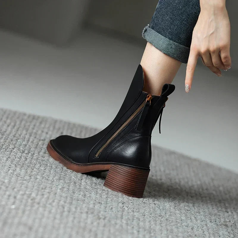 Women’s Winter Ankle Boots with Block Heel and Side Zipper