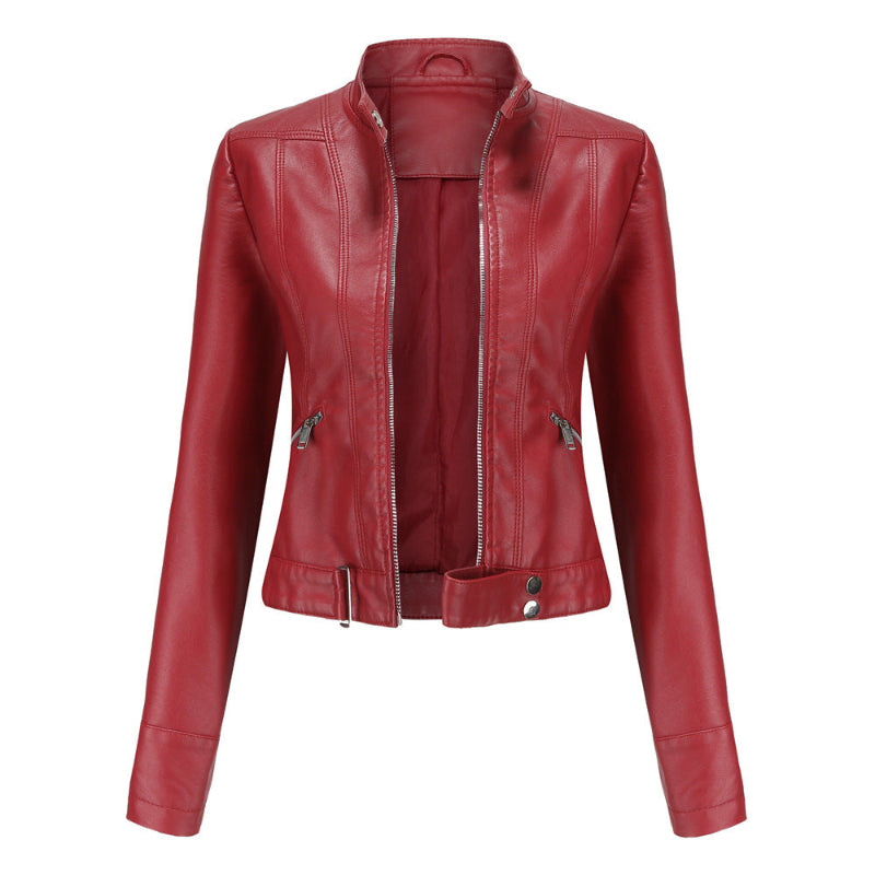 Women’s Winter Jacket with High Collar and Belted Hem