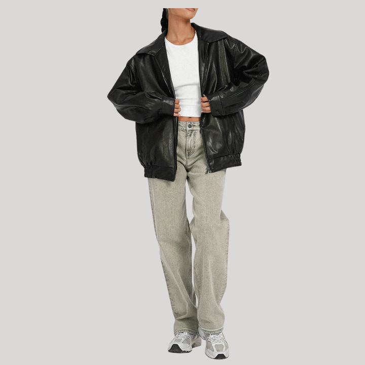 Women’s Winter Oversized Jacket with Zipper and Gathered Hem
