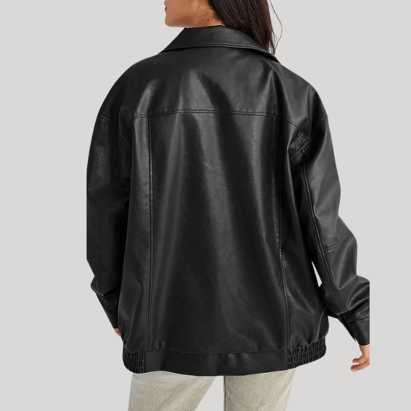 Women’s Winter Oversized Jacket with Zipper and Gathered Hem