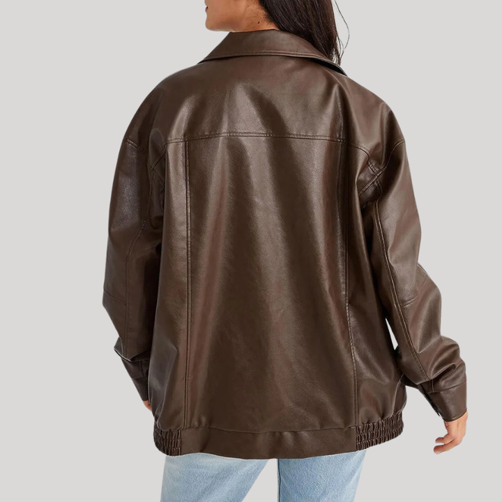 Women’s Winter Oversized Jacket with Zipper and Gathered Hem