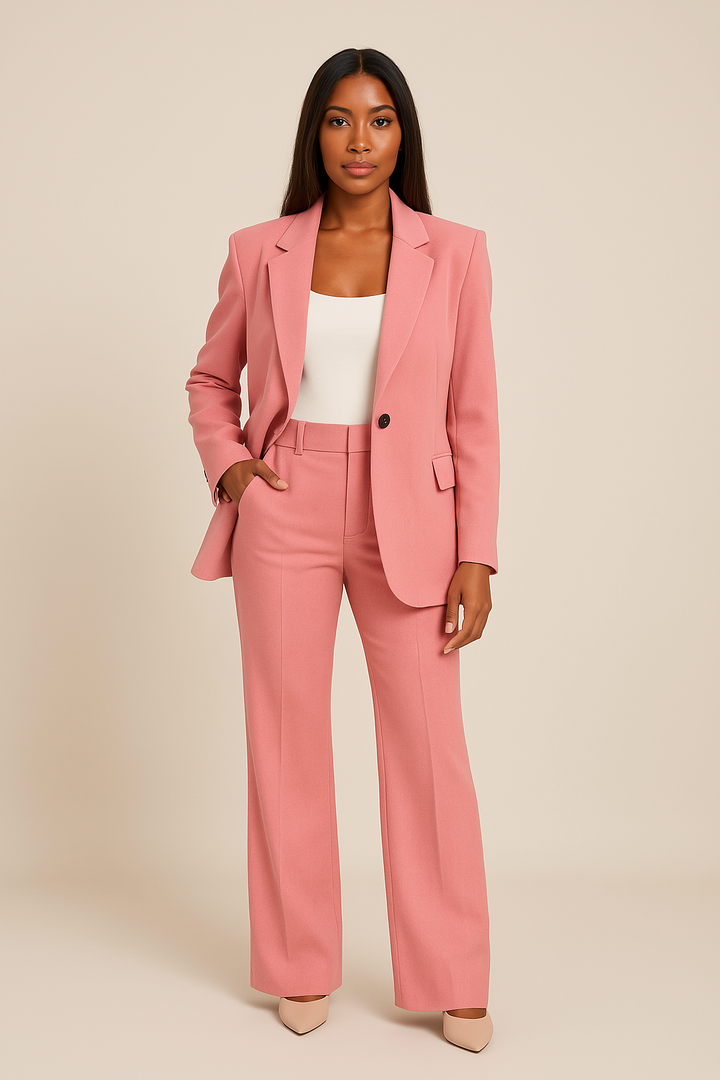 Women's Tailored Fit Pants Suit with Blazer and Matching Trousers