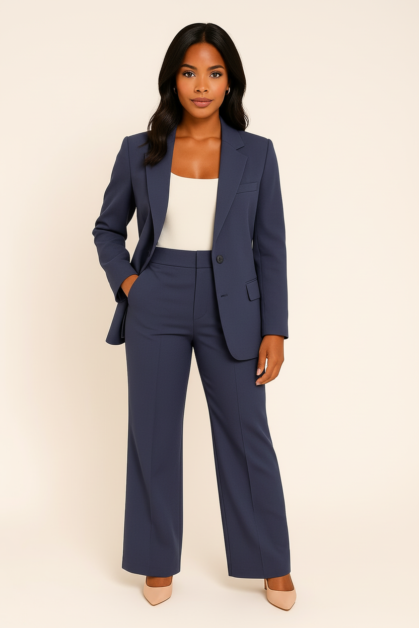 Women's Tailored Fit Pants Suit with Blazer and Matching Trousers